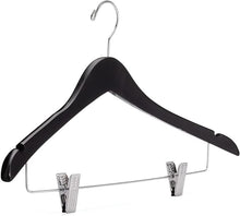 Cargar imagen en el visor de la galería, Ganchos para Ropa de Madera Color Negro Con Pinzas. Paquete con 10 Ganchos.