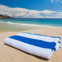 Cargar imagen en el visor de la galería, Toalla de Alberca Listada Azul Con Blanco 100% Algodón, 200 x 100 cm, 8 piezas