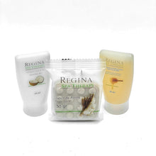 Cargar imagen en el visor de la galería, Regina Spa Therapy- Caja Airbnb 32 pzas. de Shampoo con Acondicionador Esencias Miel de Abeja de 35 ml. 32 pzas. de Crema Corporal de Coco 35ml. 36 pzas. de Jabón de avena flowpack de 30gr.
