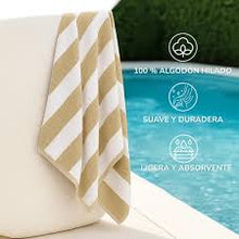 Cargar imagen en el visor de la galería, Toalla de Alberca Listada La Josefina (170 x 90 cm) – Beige/Blanco
