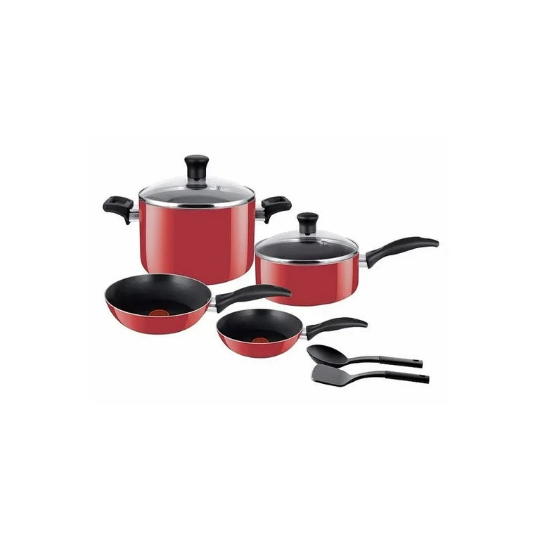 Batería de Cocina T-fal Easy Care (8 Piezas) - Antiadherente, Aluminio Color Rojo (B114S885)
